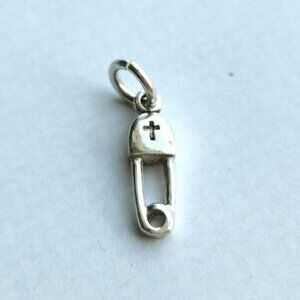 NEW Sterling Silver safety pin lucky charm pendant New baby